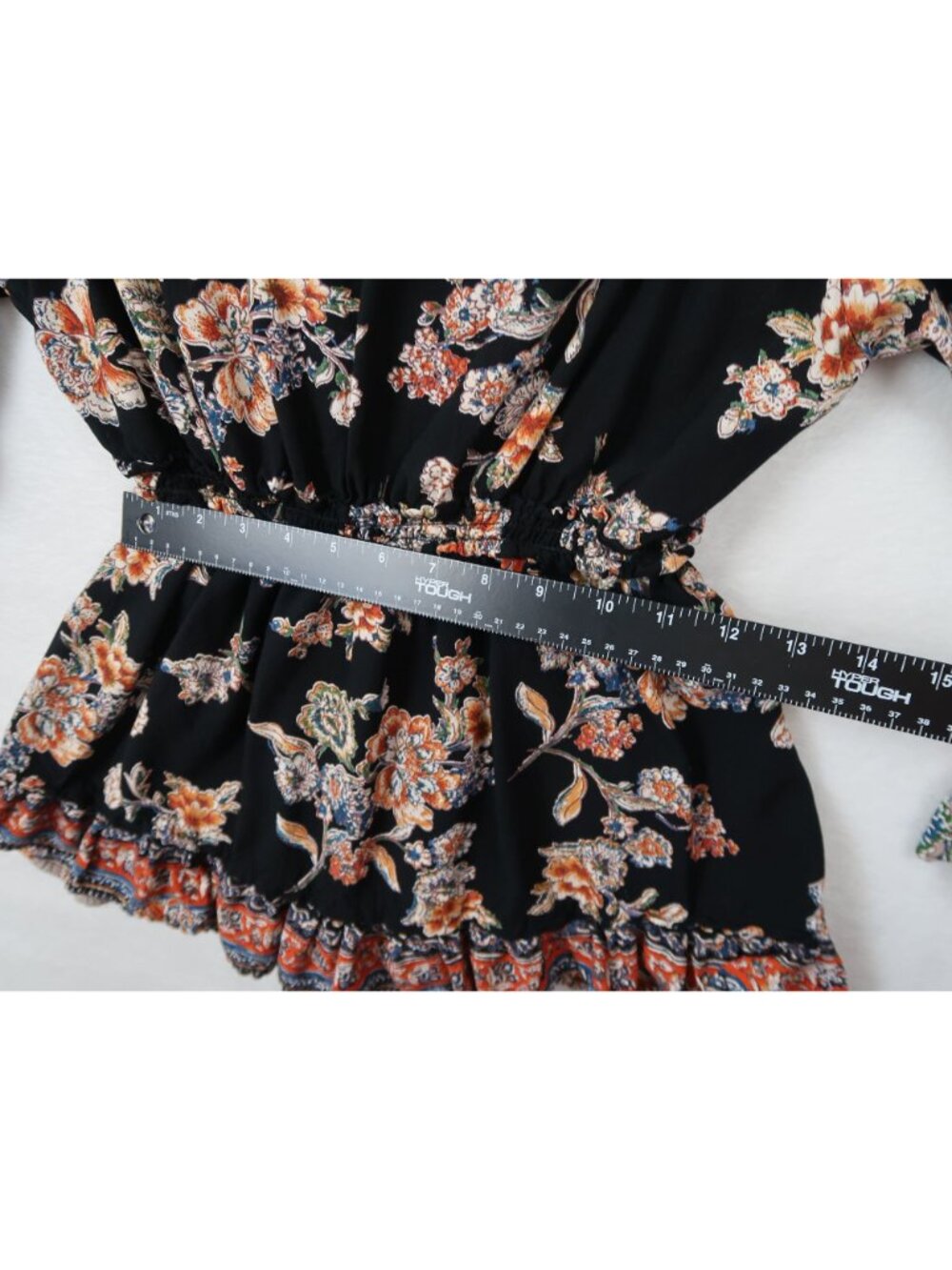 Angie S Black Floral Rayon Long Sleeve V-Neck Top Boho Dark Witchy Whimsy Goth - Picture 5 of 6